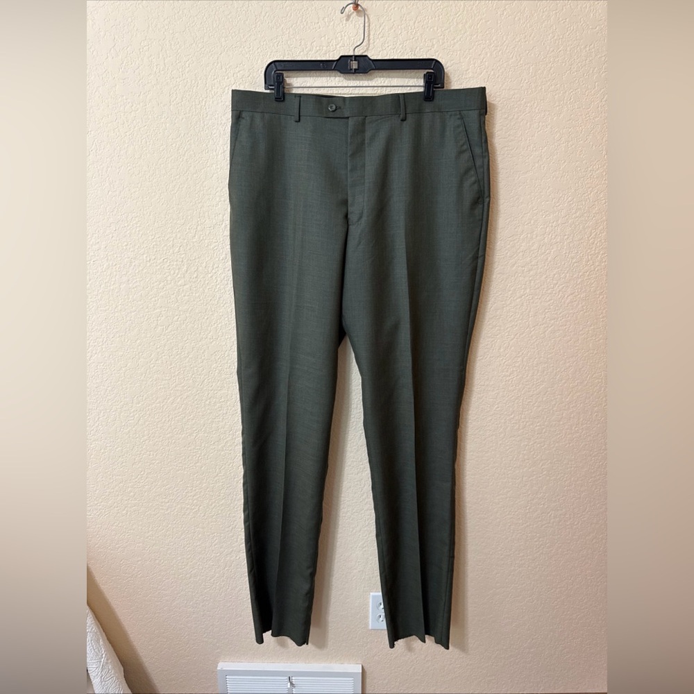 NWT Vitali 40 Waist Gray Green Olive Mens Dress Pants Unhemed Long Viscose Blend